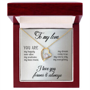 My Love Forever Love CZ Heart Necklace Yellow Gold Luxury Box